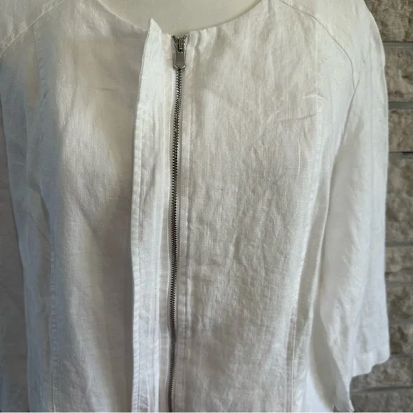 Chico's Women's Solid Linen Jacket Casual Modern Alabaster w/zip. Size 2 White - Picture 7 of 8